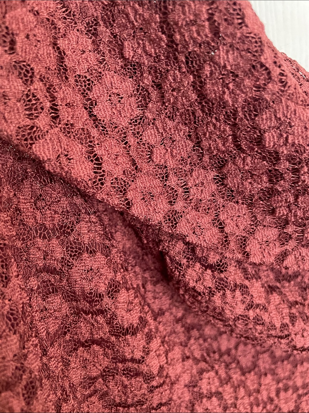 FREE PEOPLE LOLA OFF-SHOULDER LACE CROPPED BELL SLEEVE TOP BURGUNDY SZ L - Picture 7 of 13